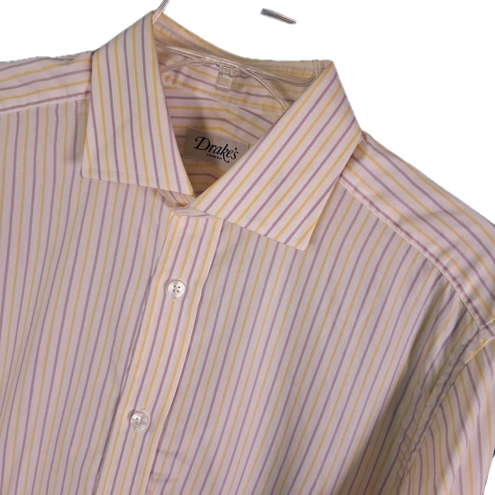 Drake's London Purple and Yellow Striped Dress Shirt Men's Size 16/41 Made Italy